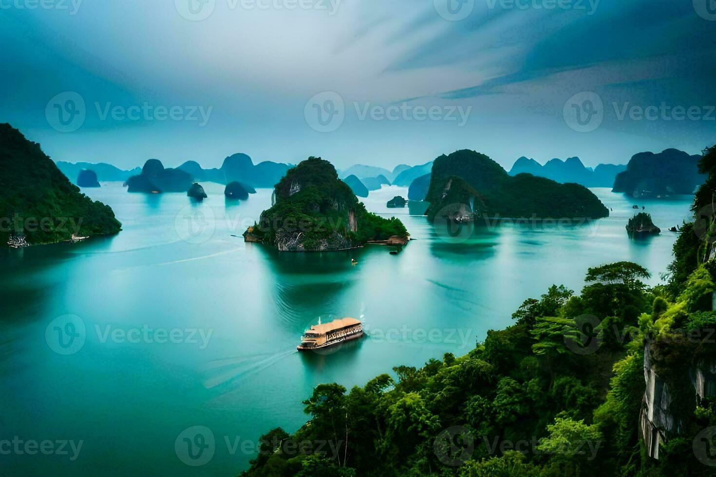 das schön Landschaft von Halong Bucht im Vietnam. KI-generiert foto