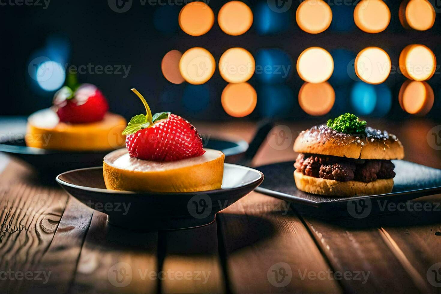 zwei klein Platten mit Essen auf ihnen. KI-generiert foto