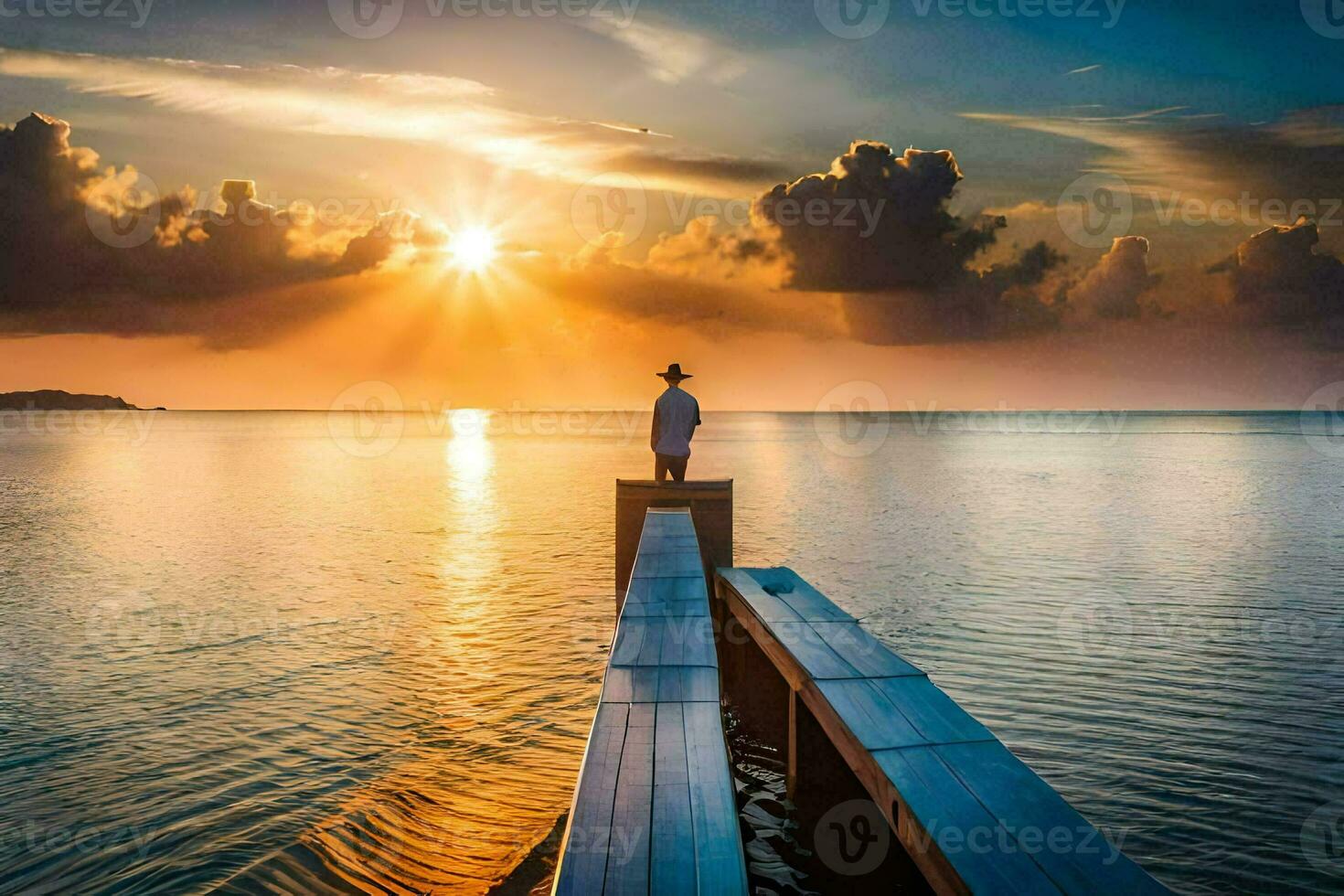 das Sonne steigt an Über das Ozean und das Himmel ist gefüllt mit Wolken. KI-generiert foto