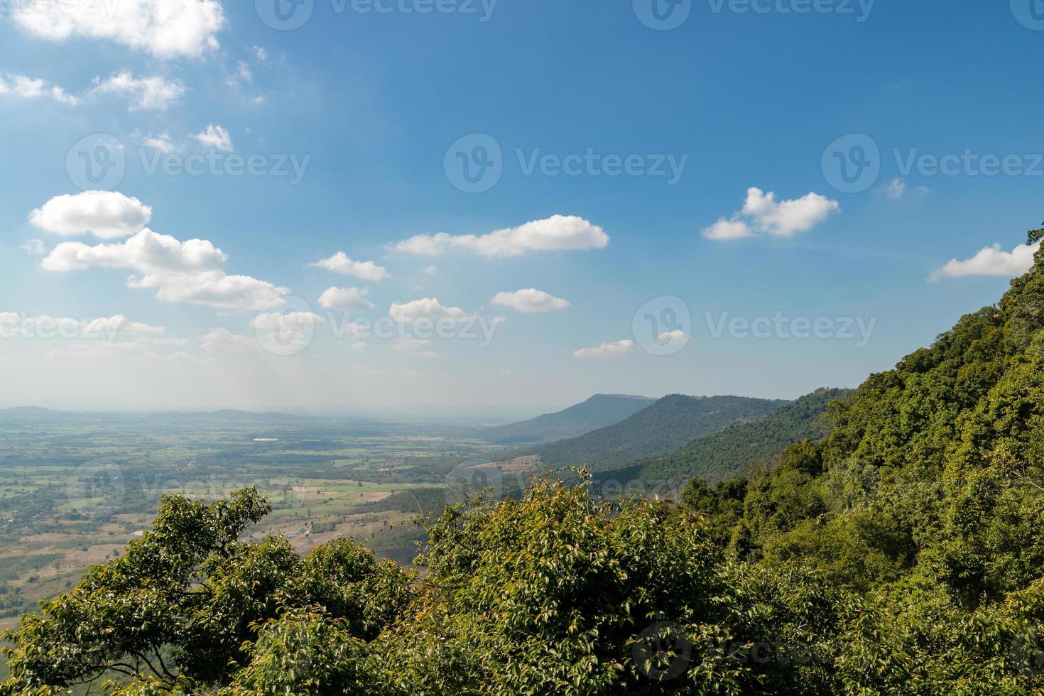 thailändische tropische waldlandschaft mit berg und blauem himmelshintergrund foto