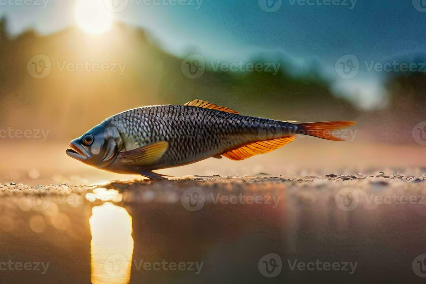 Foto Hintergrund Fisch, das Sonne, Wasser, das Meer, das Strand, das Wasser, Die. KI-generiert