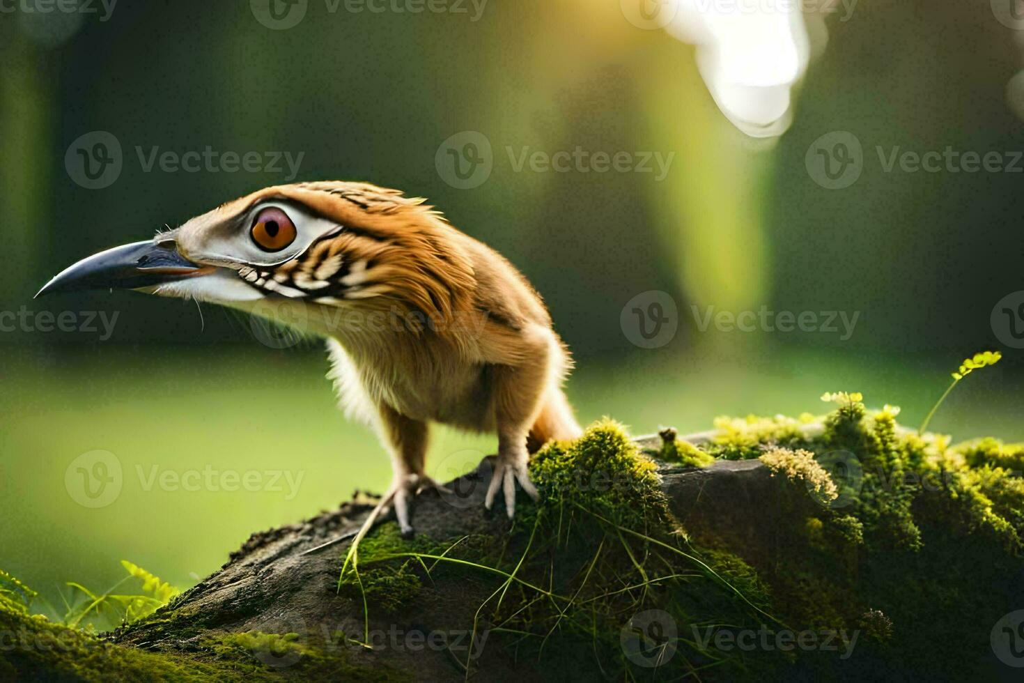 ein Vogel mit ein groß Schnabel Stehen auf ein Baum Ast. KI-generiert foto