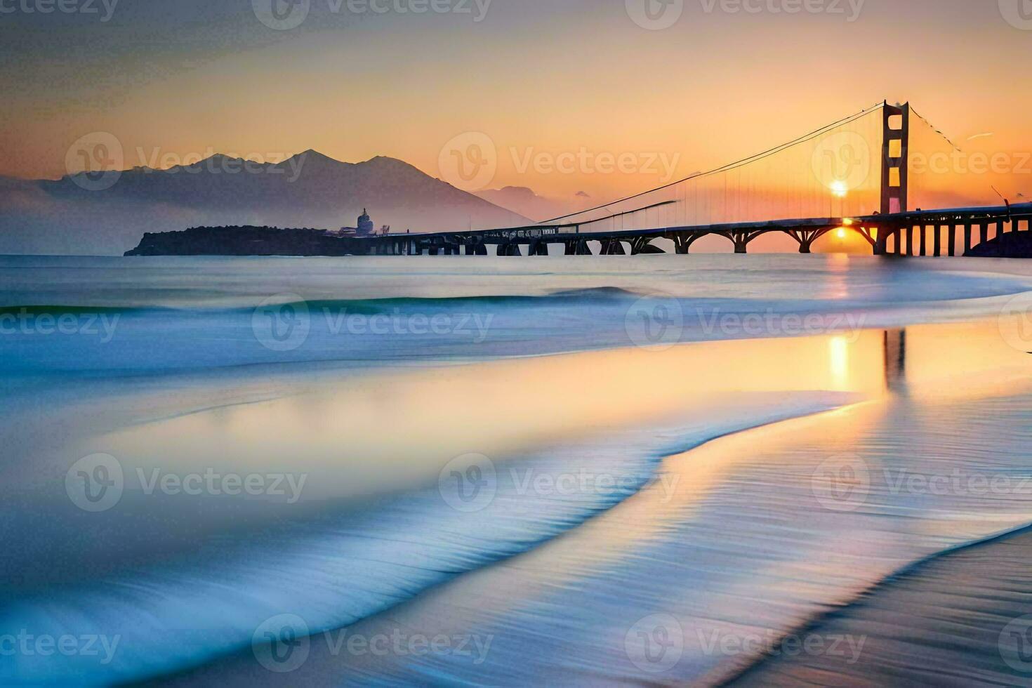 Sonnenuntergang, das golden Tor Brücke, das golden Tor Brücke, das golden Tor Brücke, Die. KI-generiert foto