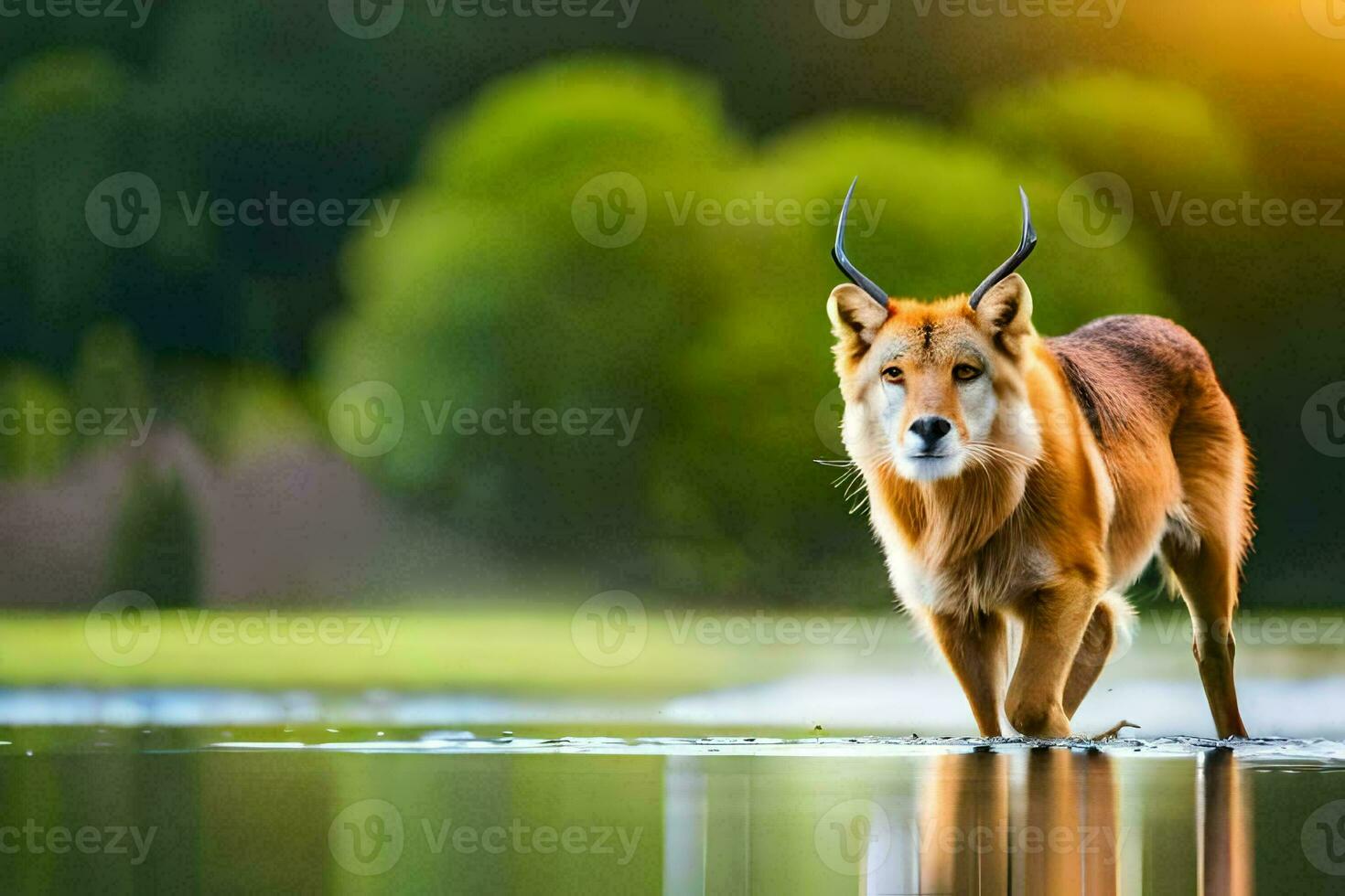 ein Hirsch ist Gehen über das Wasser. KI-generiert foto