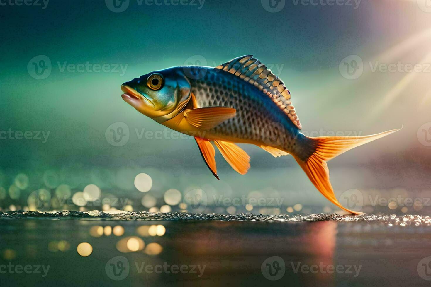 ein Fisch ist Springen aus von das Wasser. KI-generiert foto