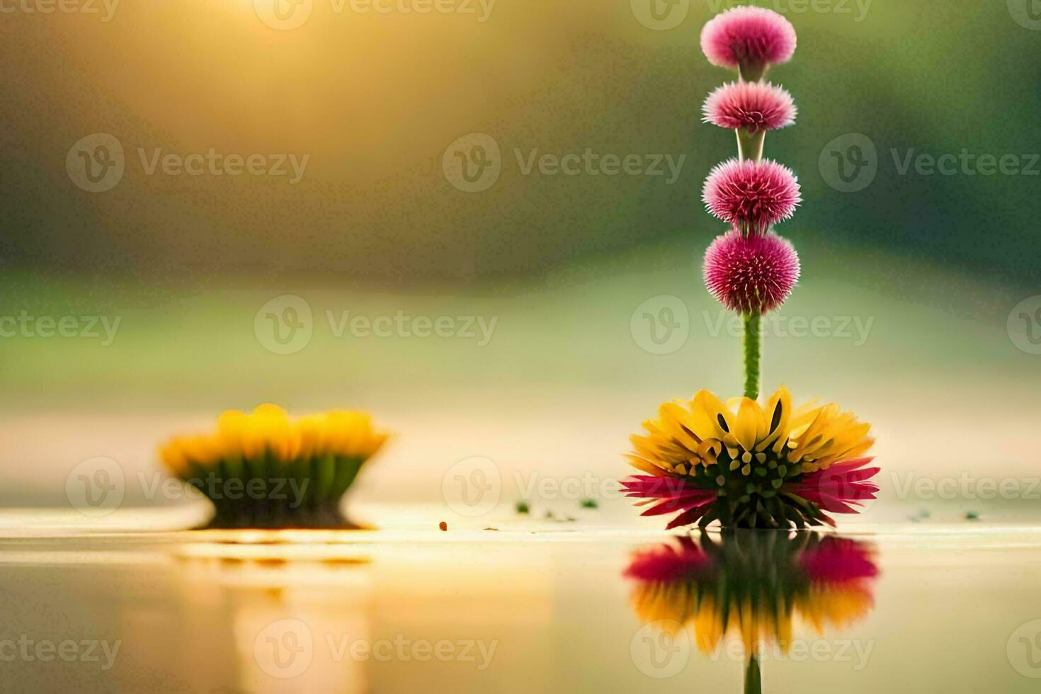 Foto Hintergrund das Sonne, Blumen, Wasser, das Meer, das Sonne, Blumen, Wasser,. KI-generiert