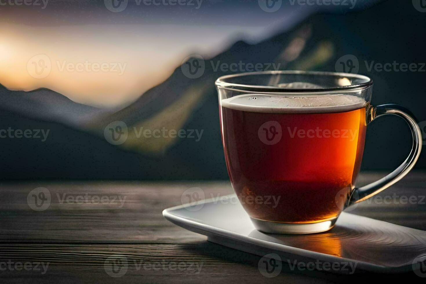 ein Tasse von Tee auf ein hölzern Tisch. KI-generiert foto