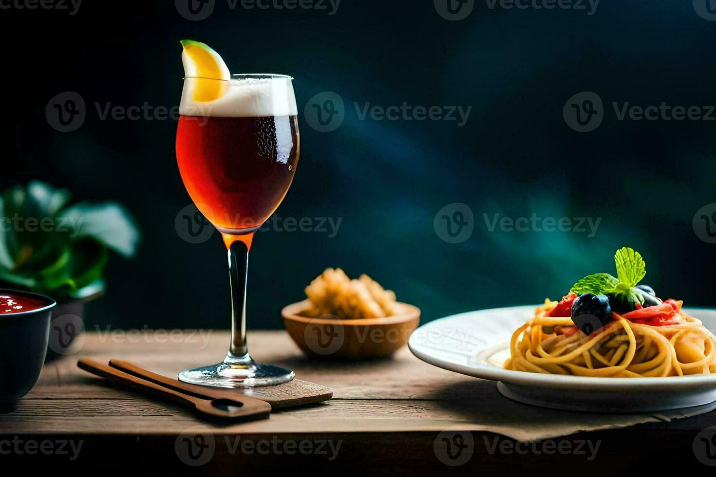 Spaghetti und ein Glas von rot Wein. KI-generiert foto