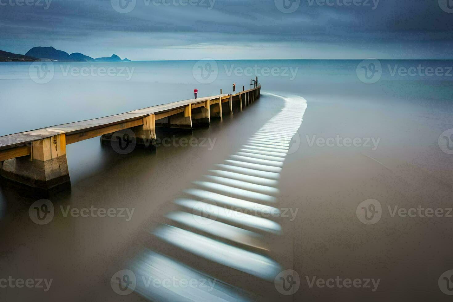 ein lange Exposition Foto von ein Seebrücke im das Ozean. KI-generiert
