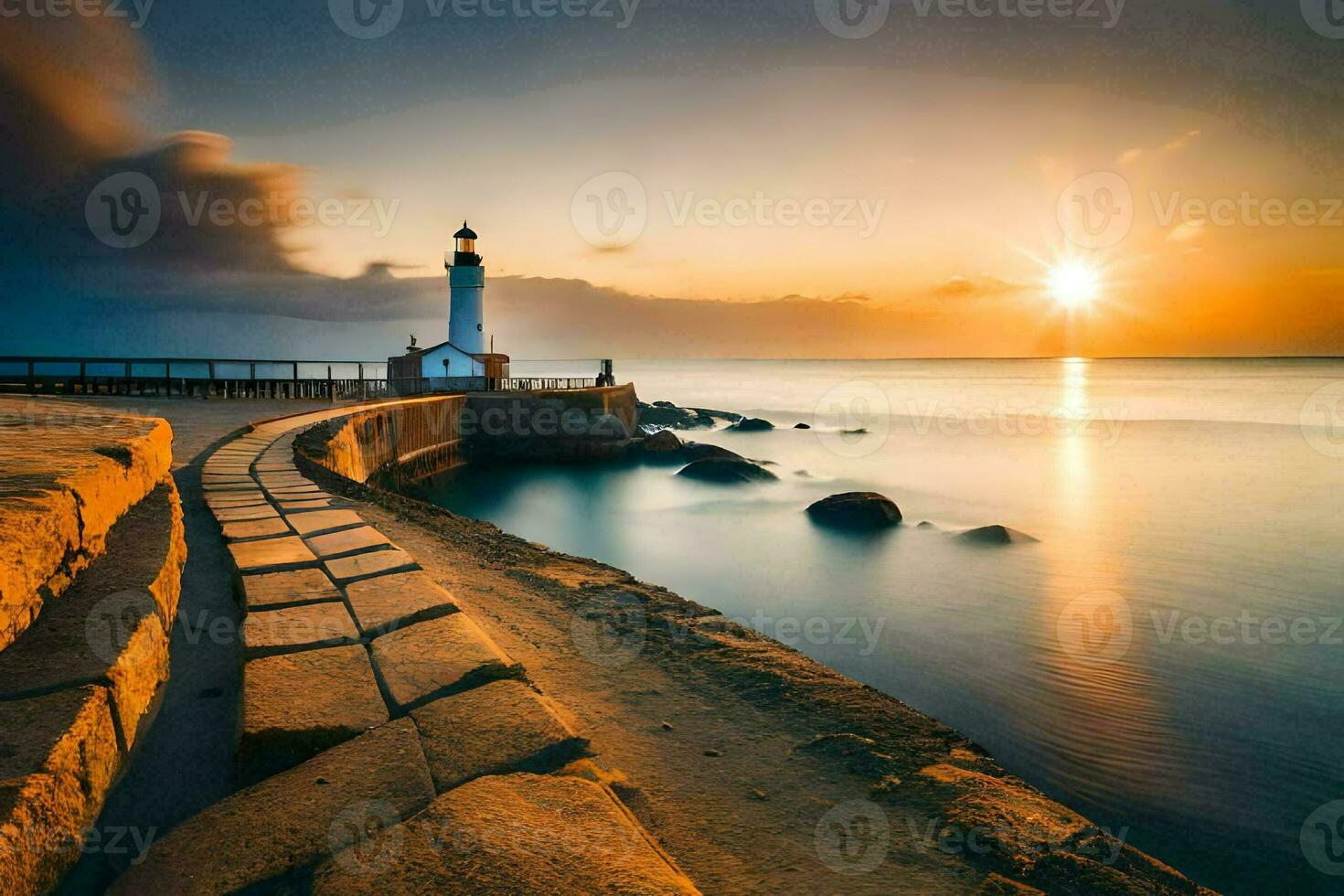 Foto Hintergrund das Himmel, Meer, Leuchtturm, Weg, Weg, das Meer, das Meer,. KI-generiert