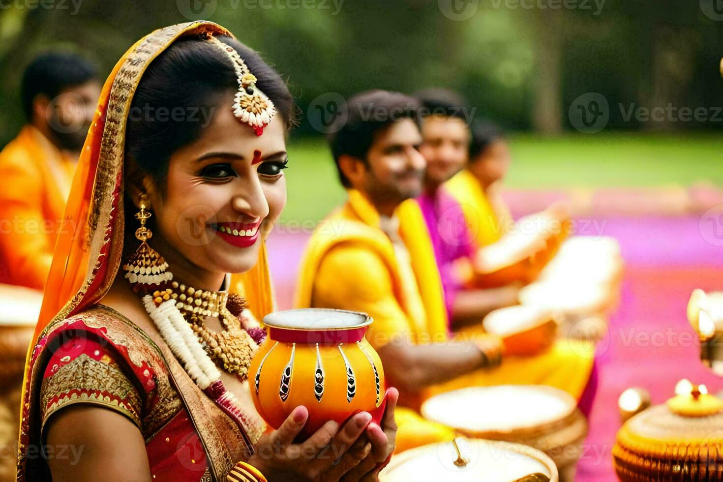 indisch Hochzeit Zeremonie im Bangalore. KI-generiert foto