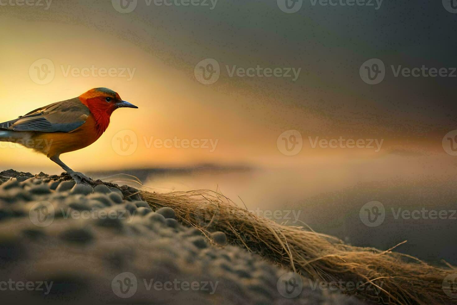 ein Vogel ist Stehen auf oben von ein Sand Düne. KI-generiert foto