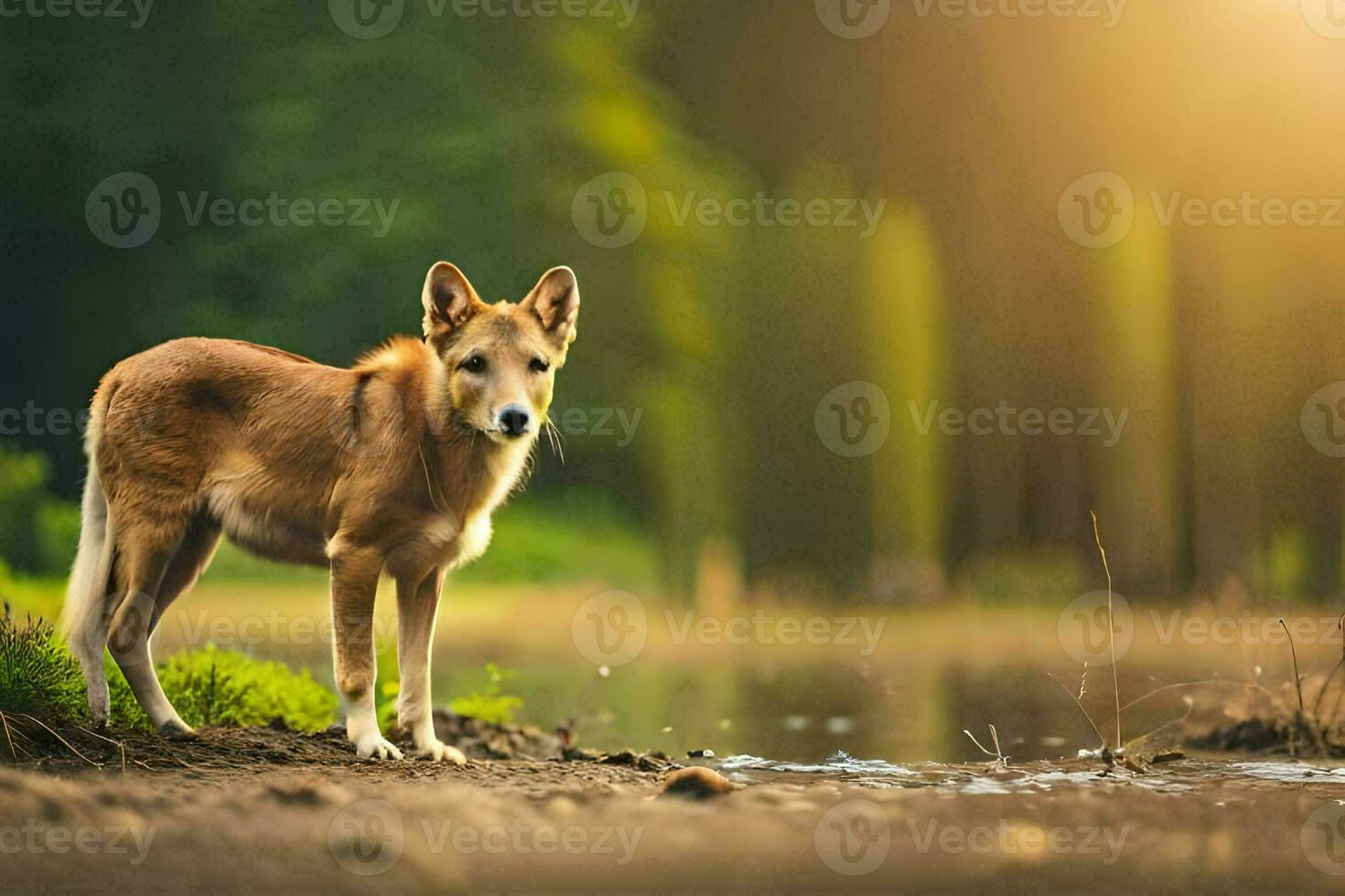 ein Hund Stehen im das Mitte von ein Feld. KI-generiert foto