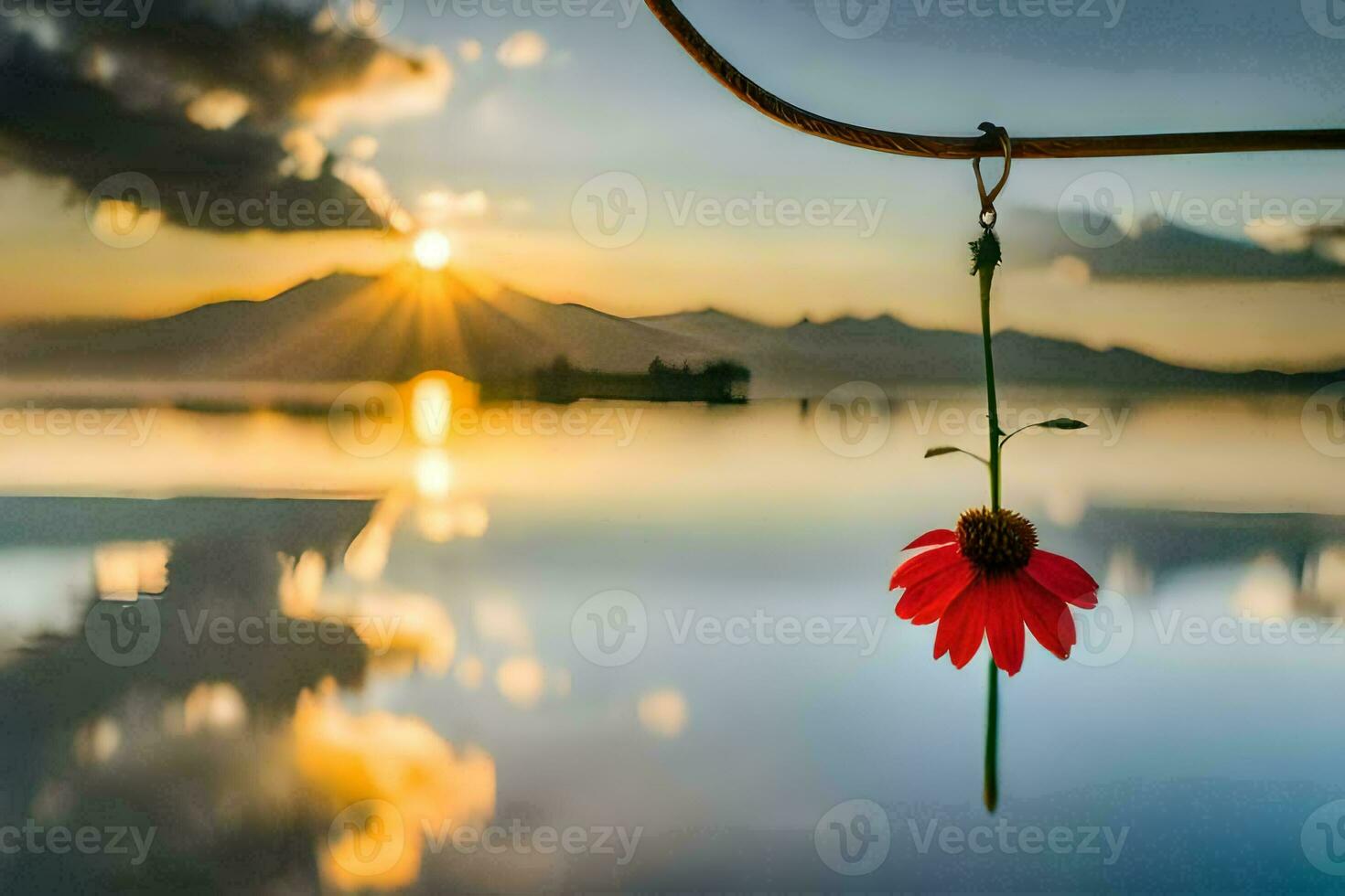 Foto Hintergrund das Himmel, See, Sonnenuntergang, das Blume, das Sonne, das Himmel, Die. KI-generiert