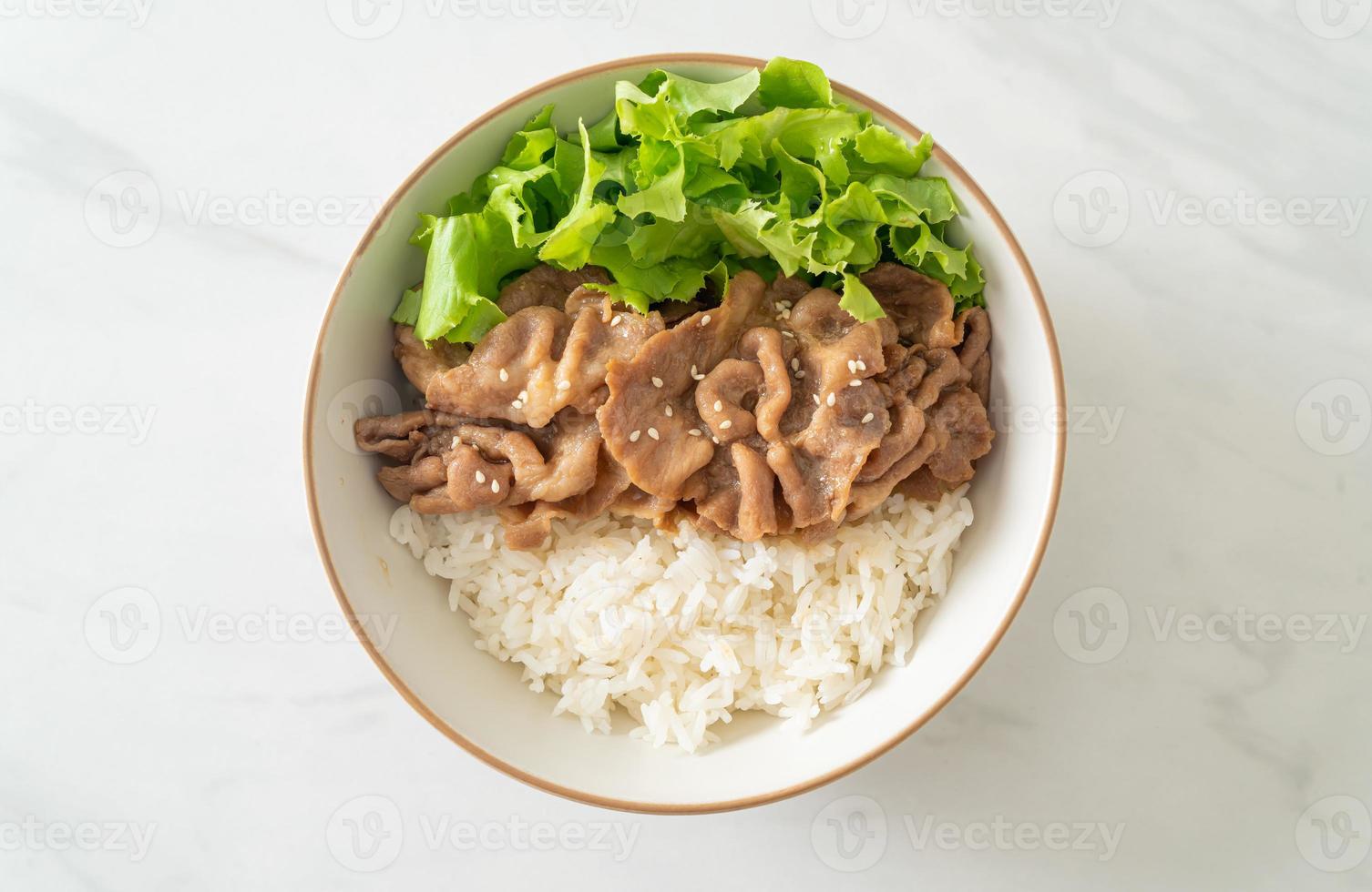 japanische Donburi-Reisschüssel aus Schweinefleisch foto