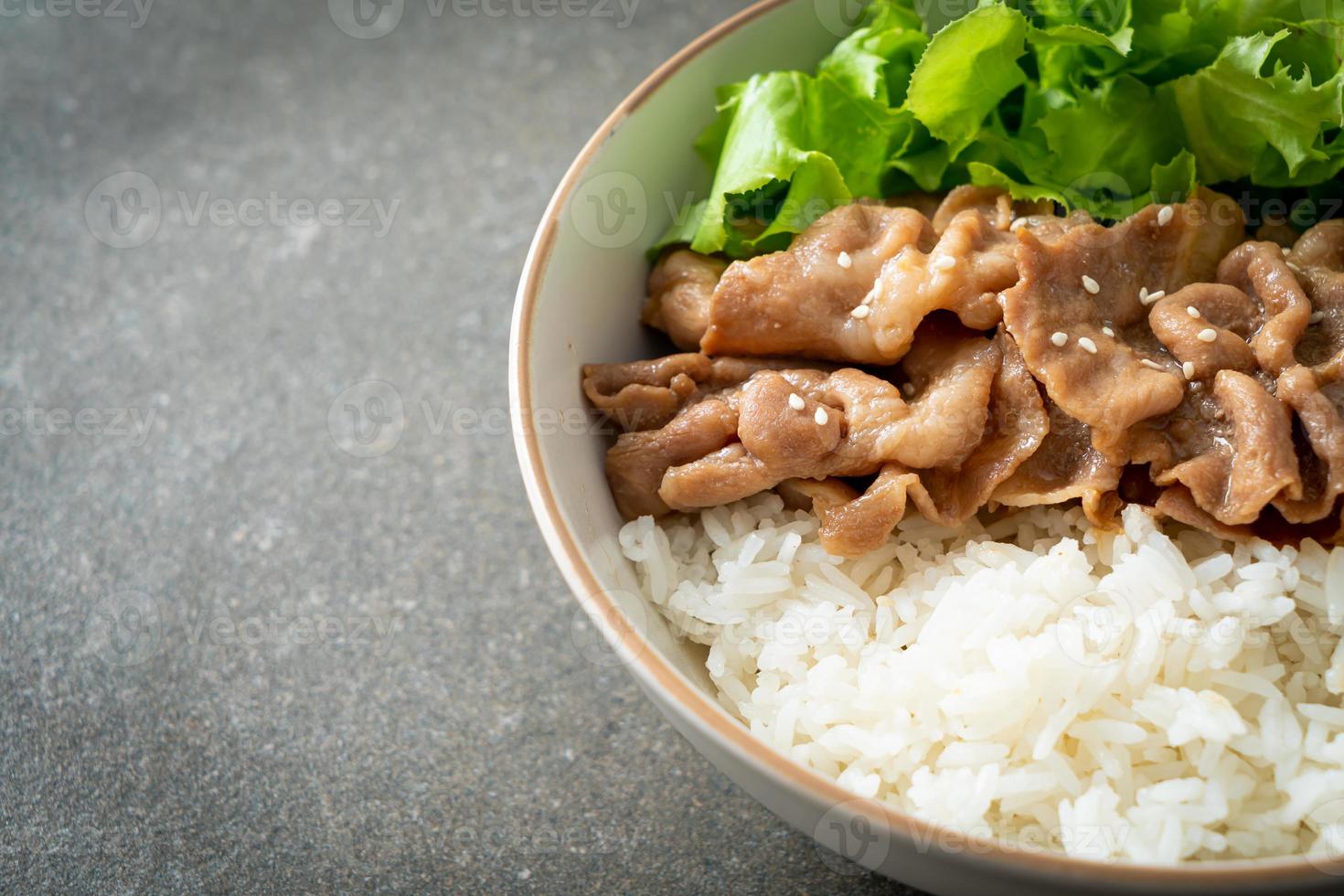 japanische Donburi-Reisschüssel aus Schweinefleisch foto