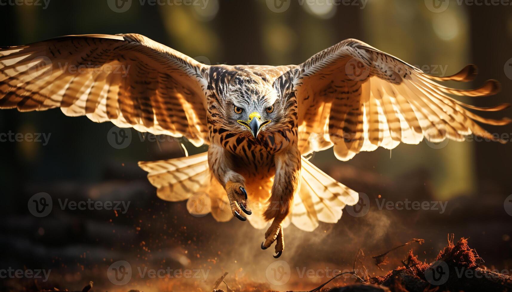 Falke hochfliegend, majestätisch Schönheit im Natur, heftig Jäger von das Wald generiert durch ai foto