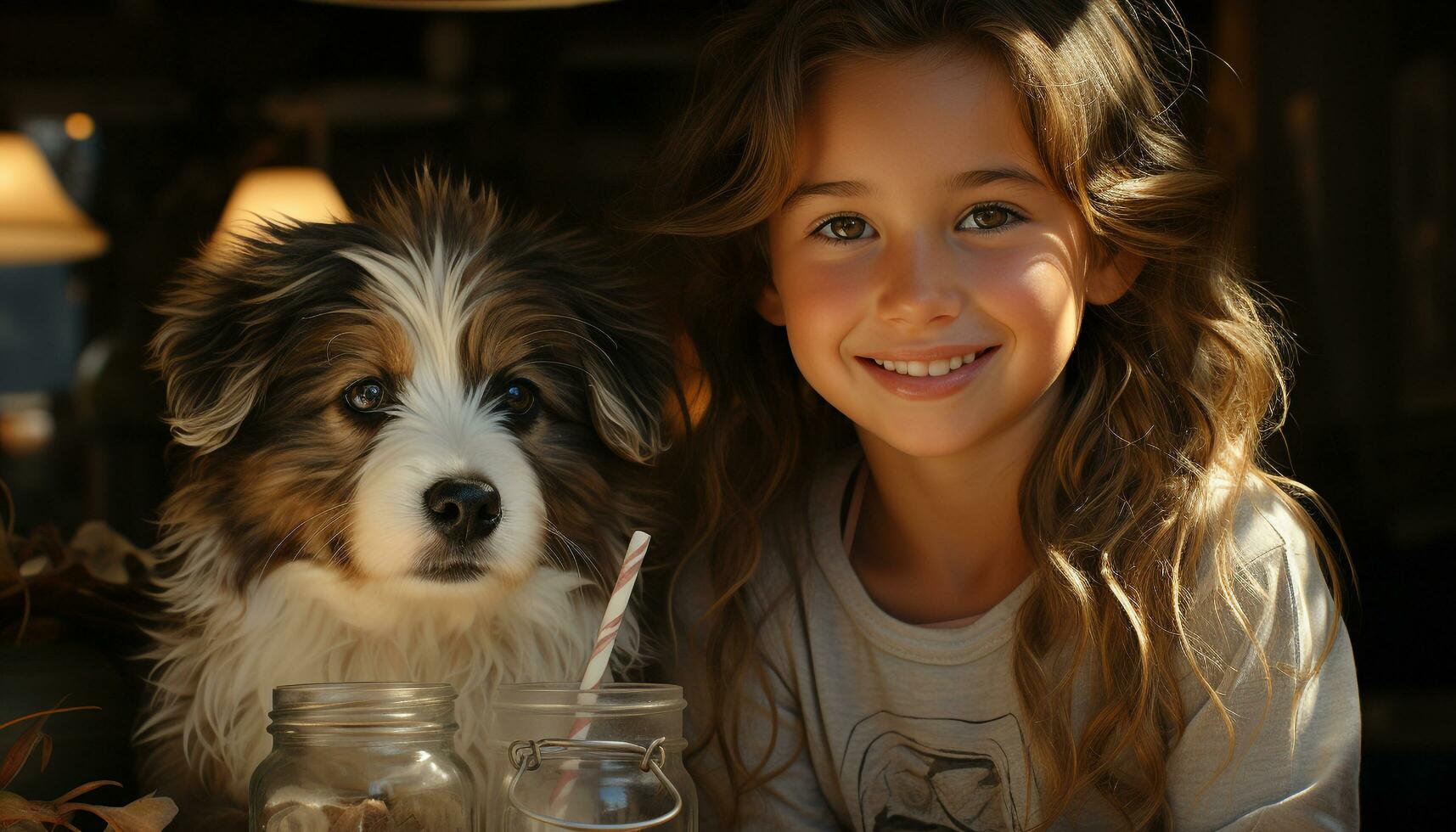 ein süß Hund und ein lächelnd Kind, rein Freundschaft und Glück generiert durch ai foto