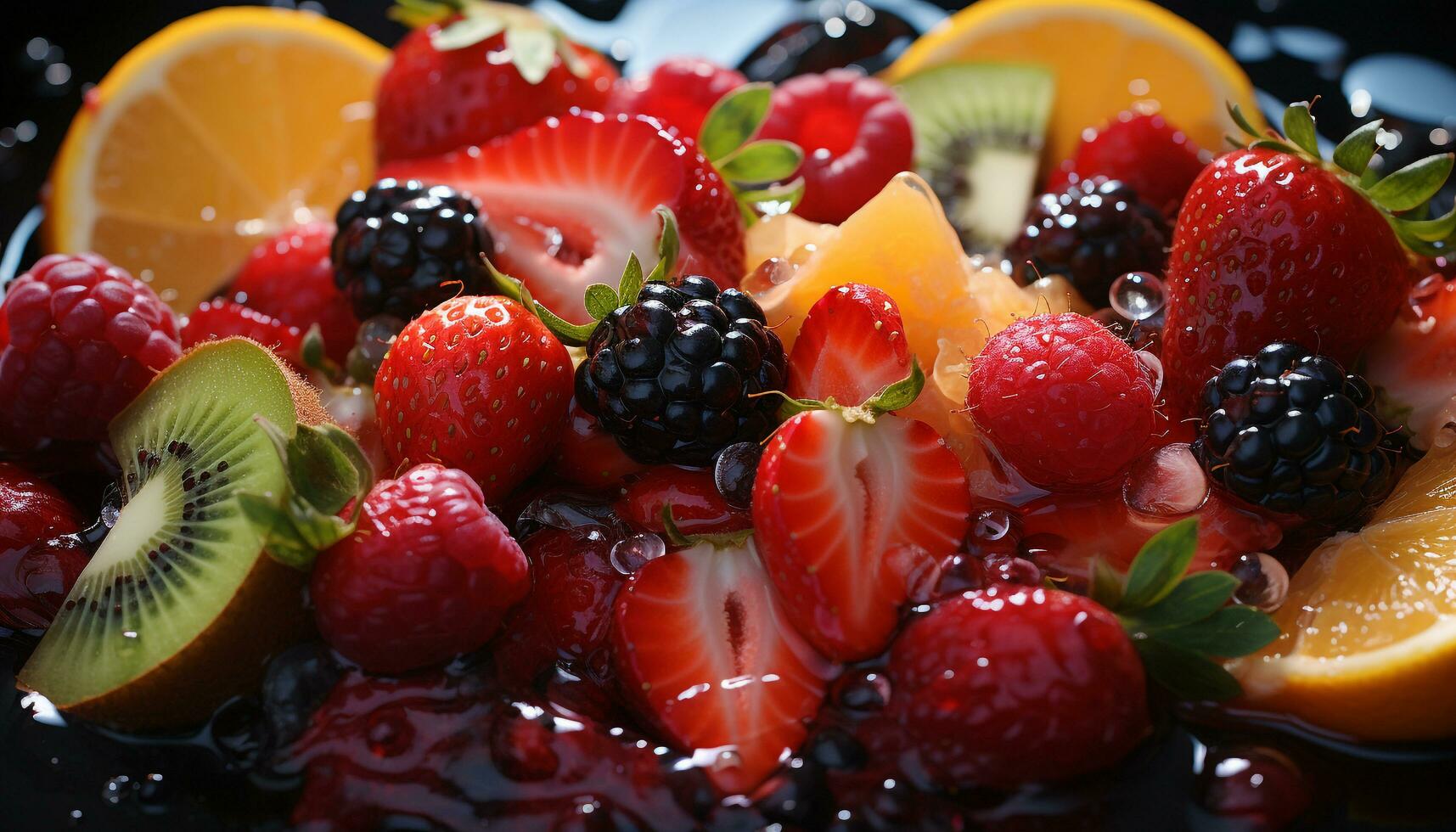 Frische und Süße im ein beschwingt Beere Obst Dessert Teller generiert durch ai foto