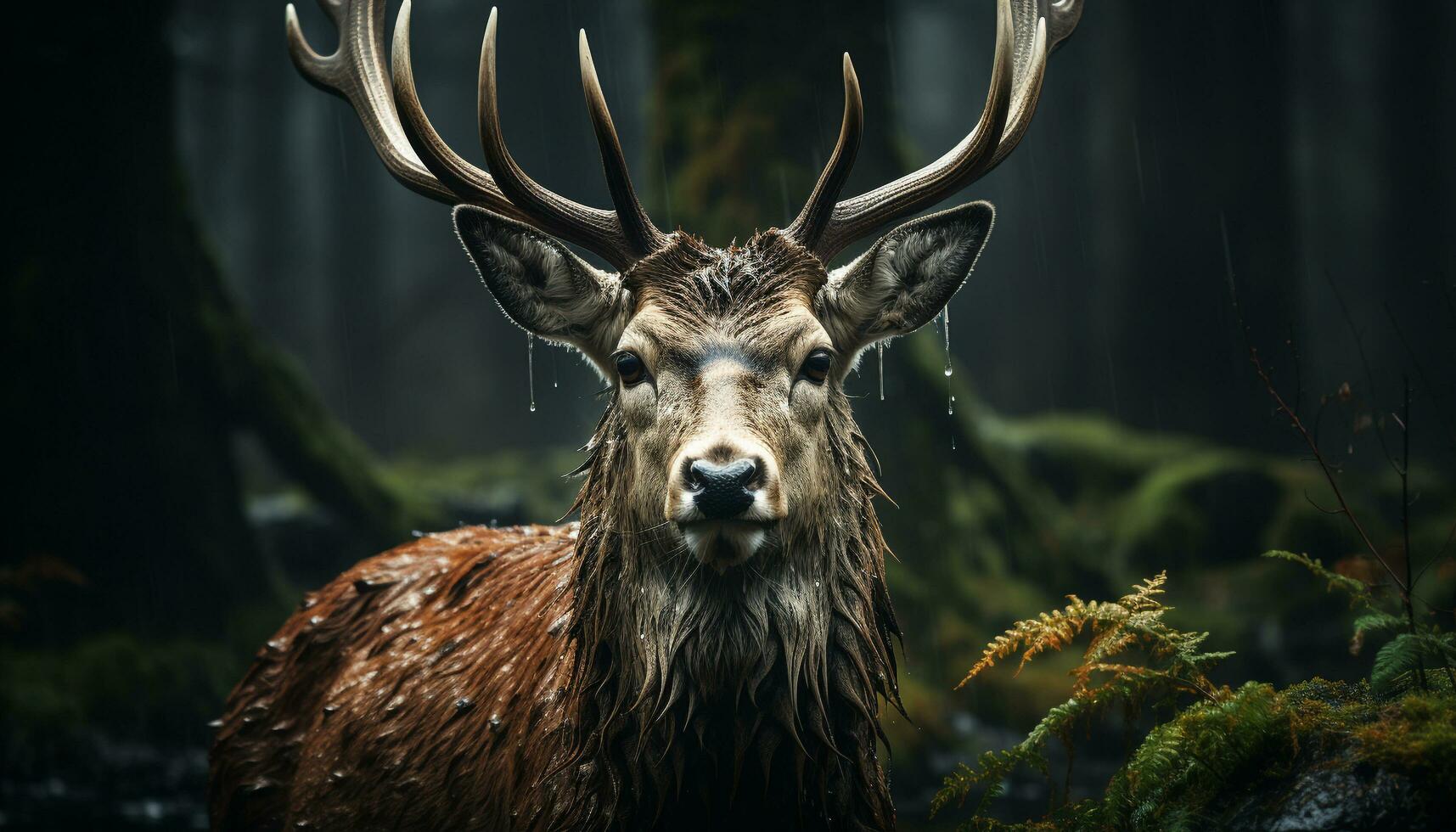 süß Hirsch im Winter Wald, schließen hoch, suchen beim Kamera generiert durch ai foto