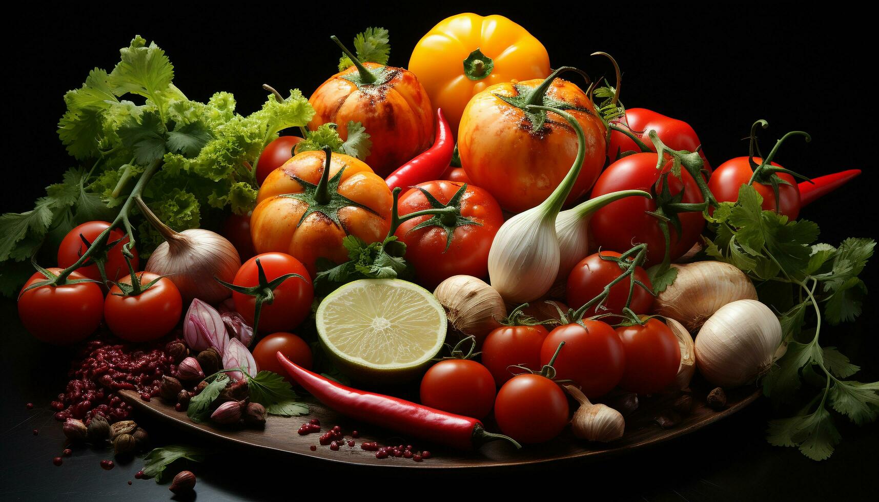 Frische von Gemüse, gesund Essen, organisch Natur, belaubt Grün Salat generiert durch ai foto