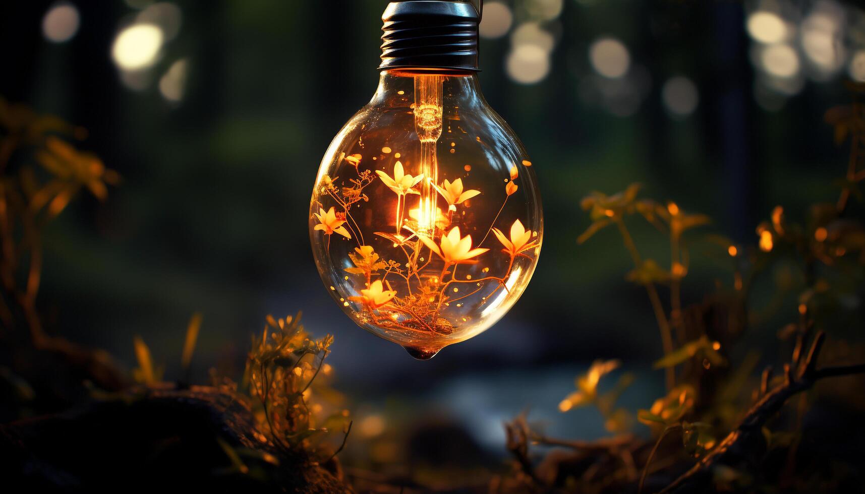 glühend Baum Blatt, Glas glänzend, hell Hitze, Nacht Laterne generiert durch ai foto