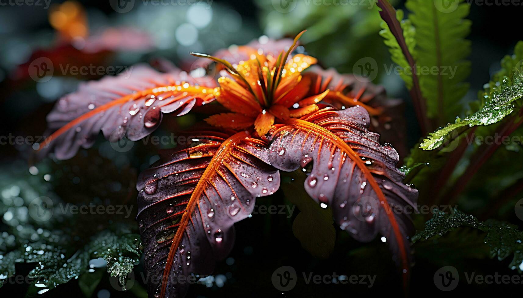 Natur Schönheit im Herbst nass Blätter, beschwingt Farben, und frisch Tau generiert durch ai foto