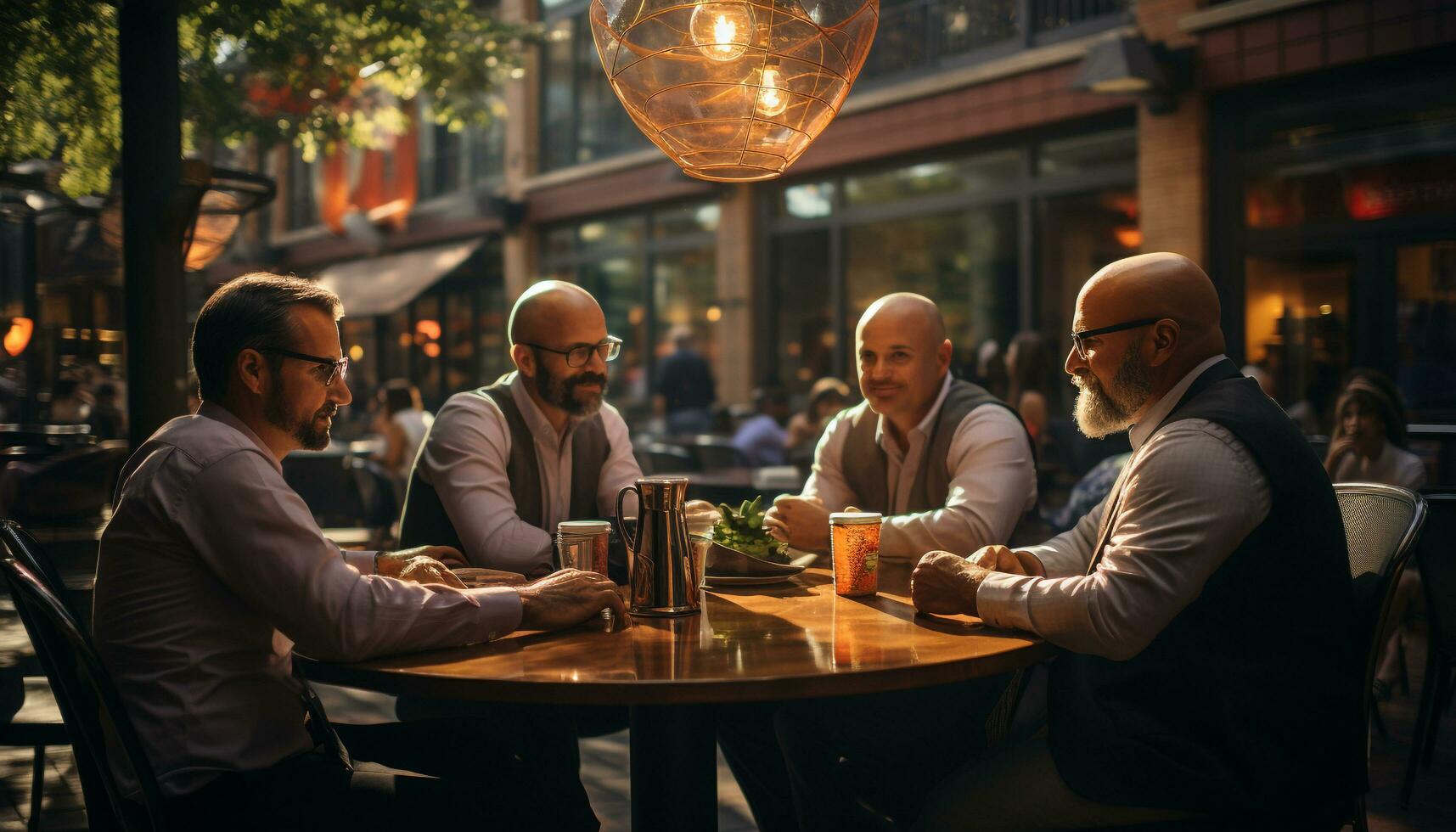 ein vielfältig Gruppe von Profis genießen Getränke beim ein Bar generiert durch ai foto