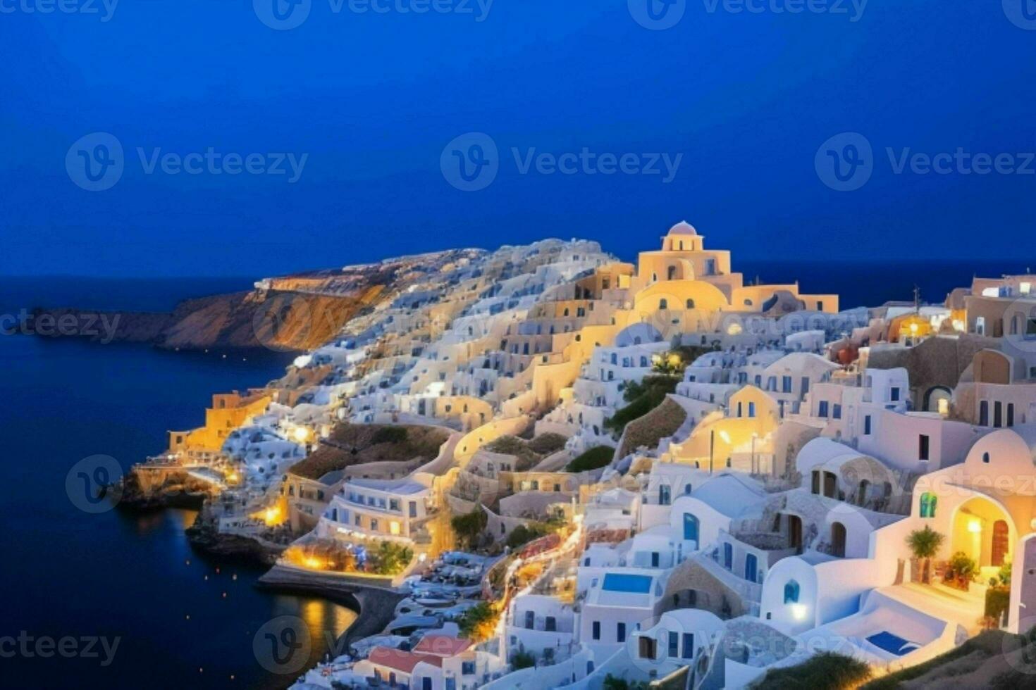 Landschaft Mittelmeer Santorini Insel, Griechenland . ai generativ Profi Foto