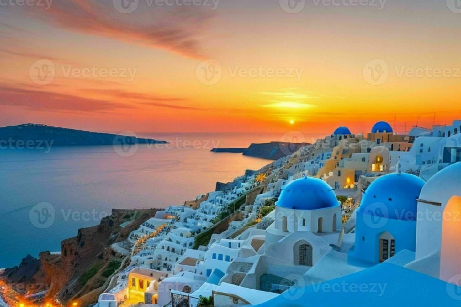 Landschaft Mittelmeer Santorini Insel, Griechenland . ai generativ Profi Foto