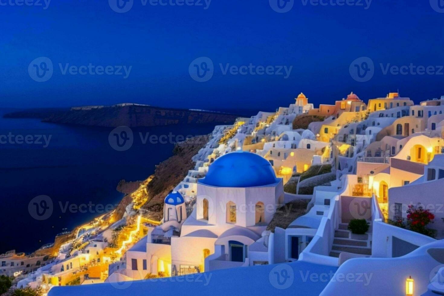 Landschaft Mittelmeer Santorini Insel, Griechenland . ai generativ Profi Foto