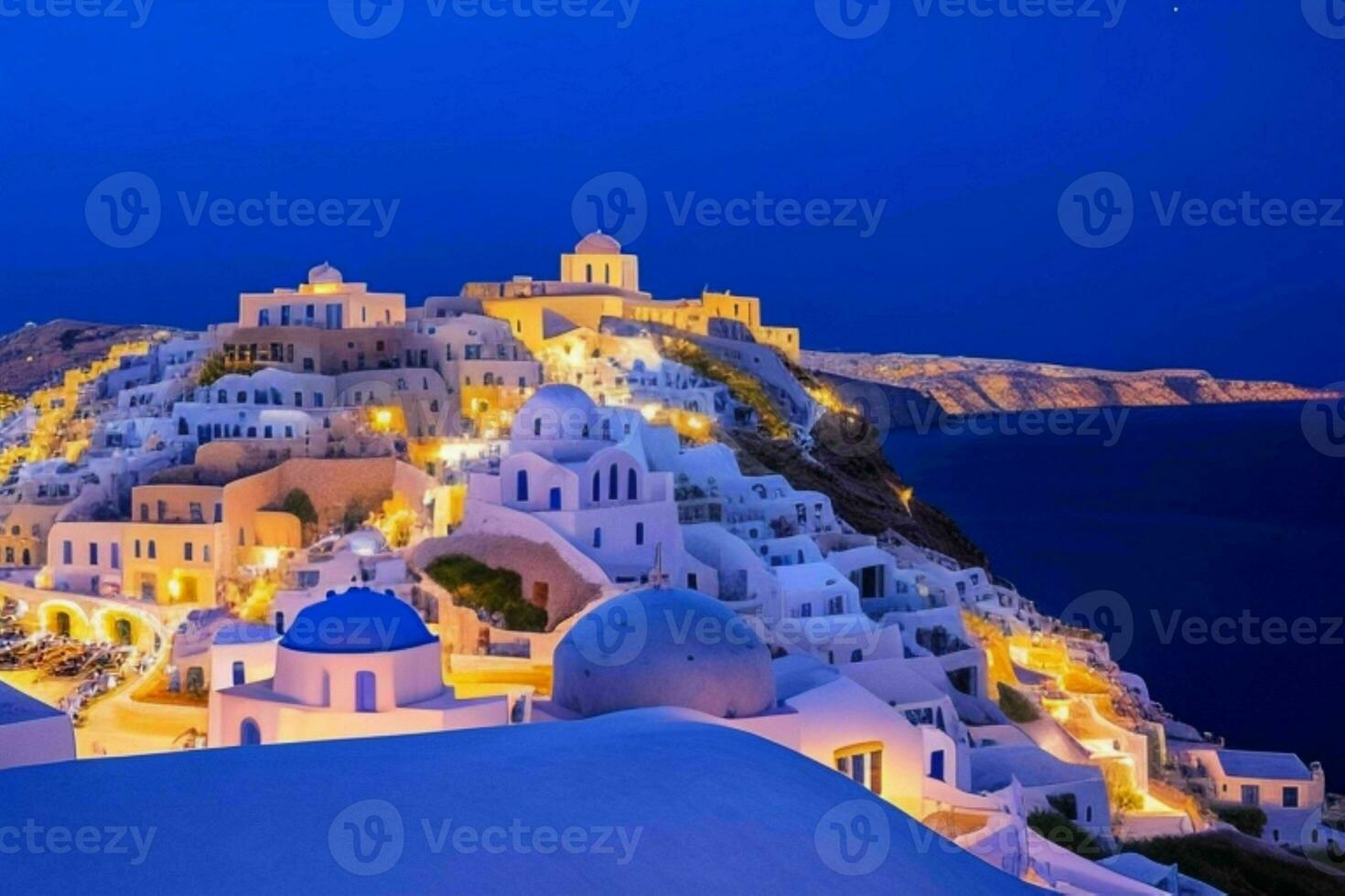 Landschaft Mittelmeer Santorini Insel, Griechenland . ai generativ Profi Foto