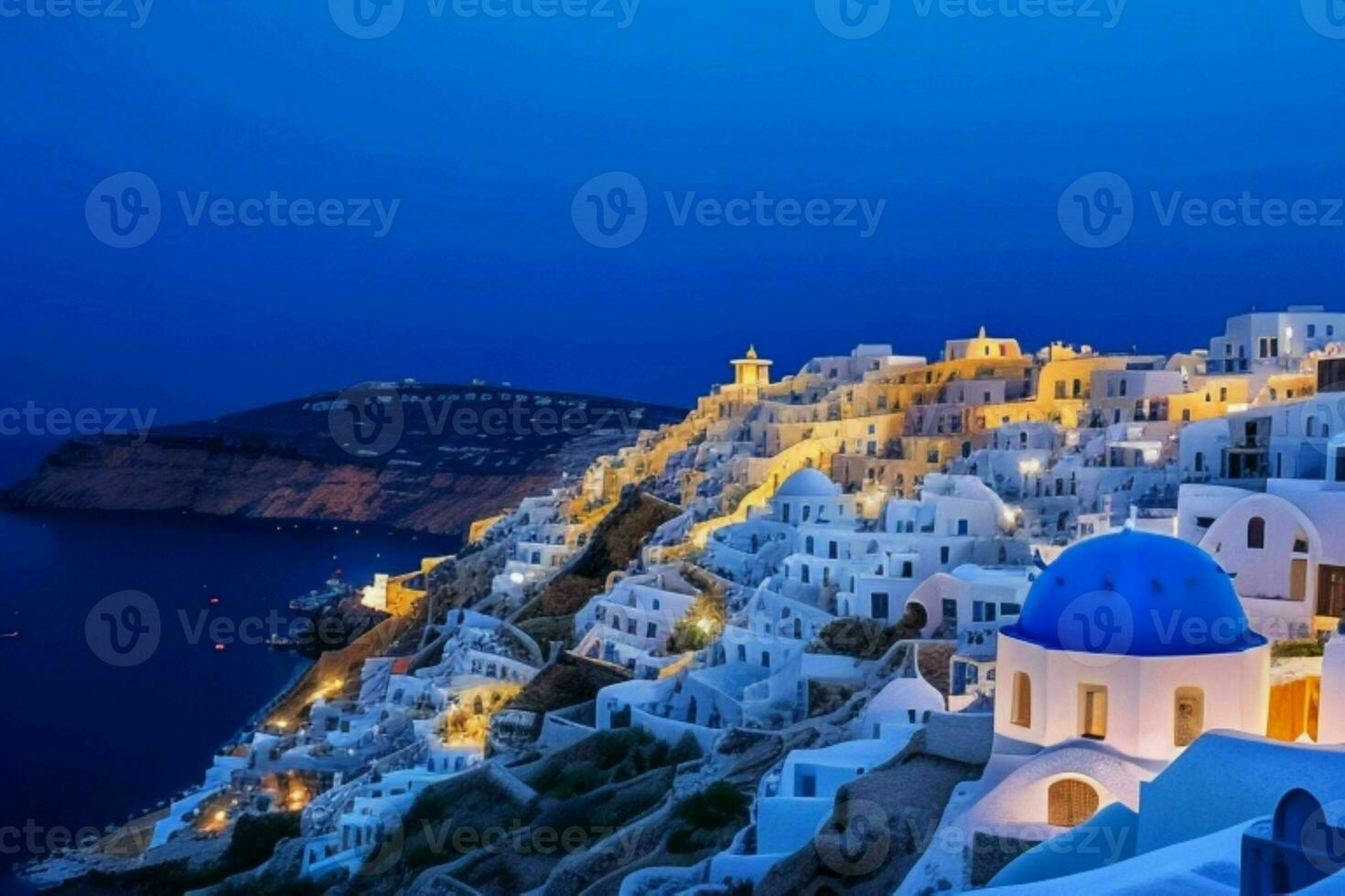 Landschaft Mittelmeer Santorini Insel, Griechenland . ai generativ Profi Foto