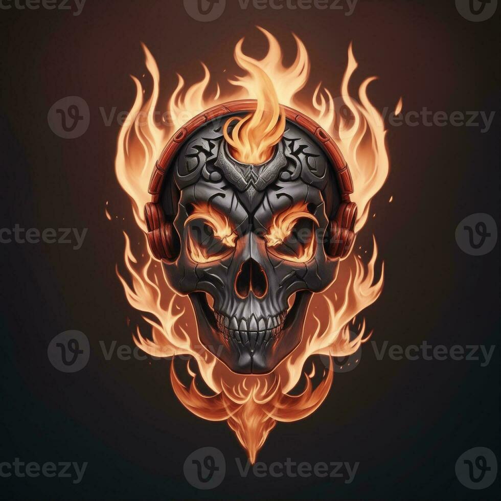 Kopf Schädel Feuer Maskottchen und Esport Spielen Logo, ai generiert foto