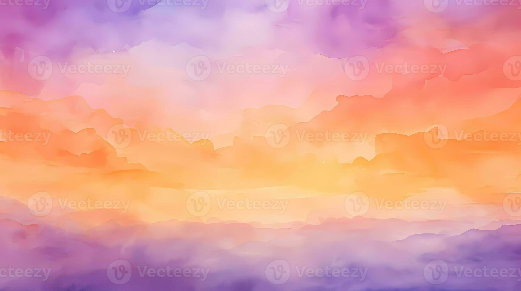 ai generiert abstrakt Aquarell Hintergrund Sonnenuntergang Himmel, Orange und lila beflecken Pinselstrich Textur Hintergrund foto