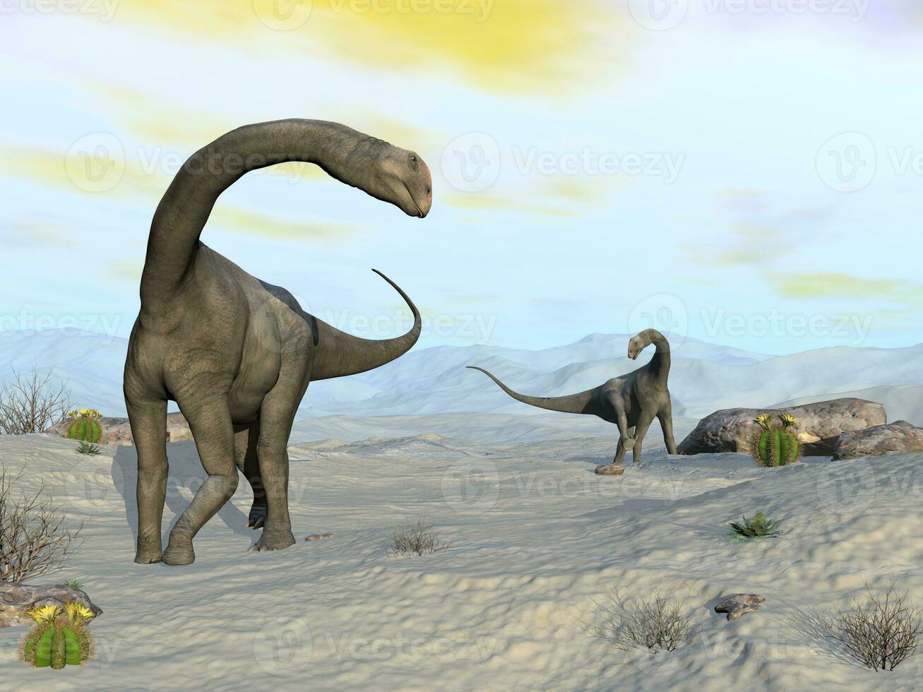 Brontomerus Dinosaurier im das Wüste - - 3d machen foto