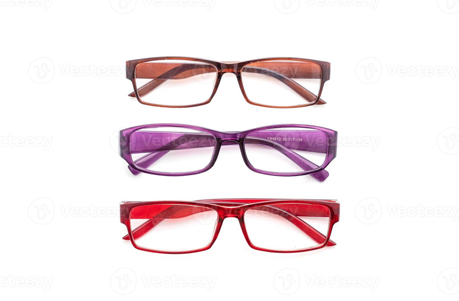 Brillen, Brillen oder Brillen auf weißem Hintergrund foto