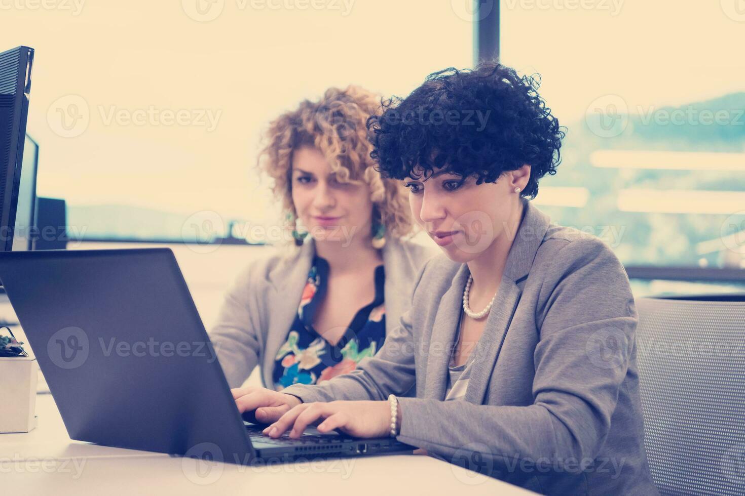 weibliche softwareentwickler, die laptop-computer verwenden foto