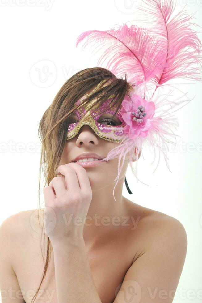 Frau mit Maske, isoliert auf weiss foto