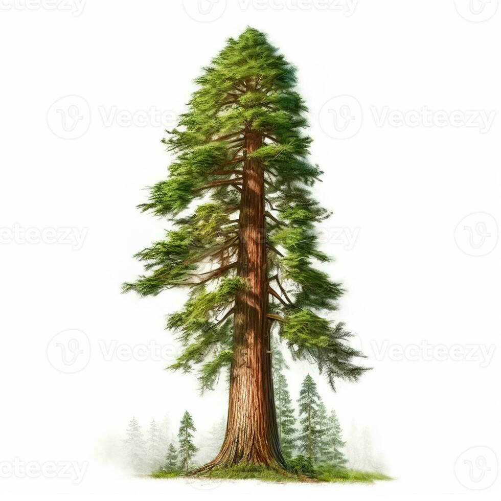 realistisch Grün Mammutbaum höchste Baum im das Welt auf ein Weiß Hintergrund, USA Symbol - - ai generiert Bild foto