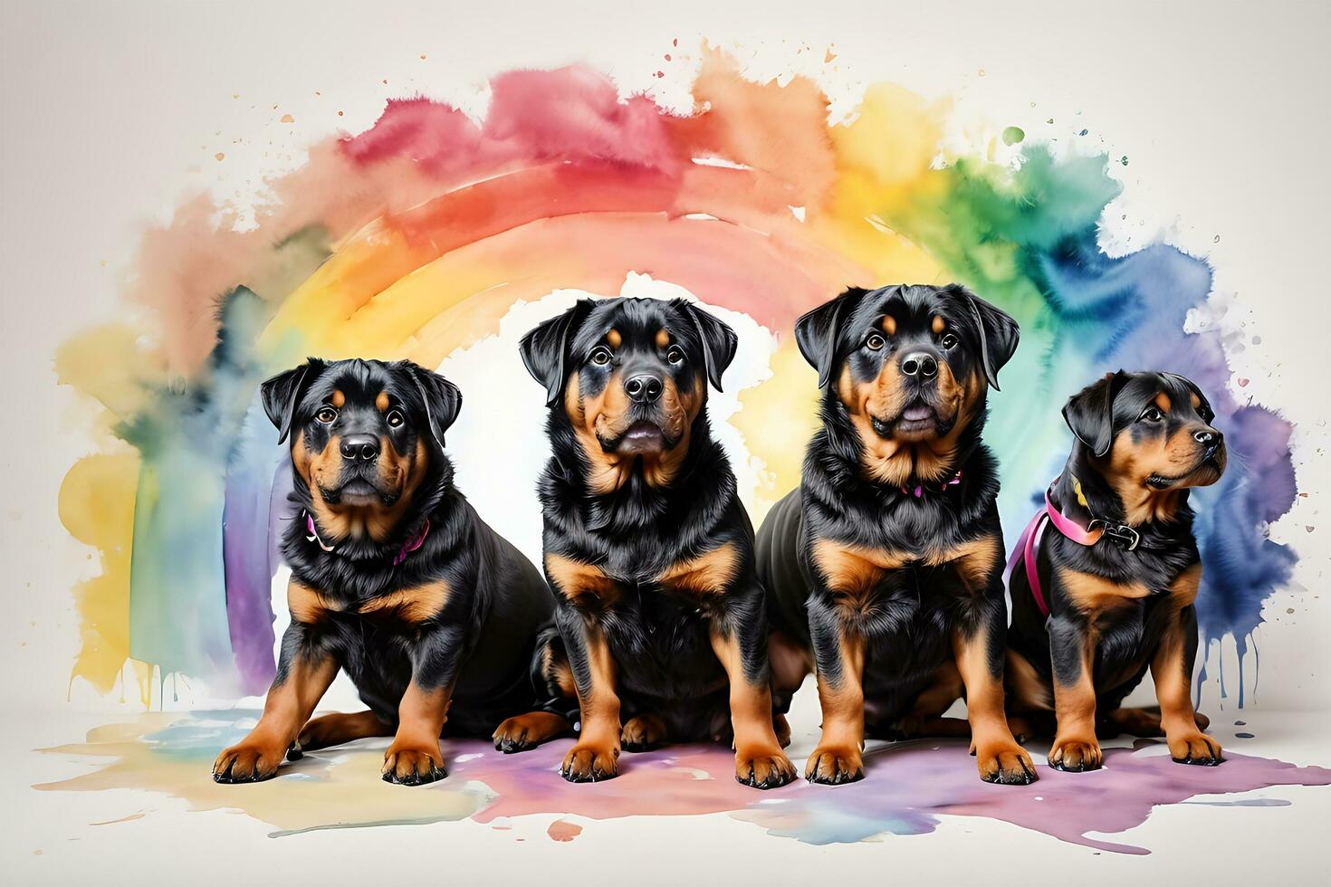 einstellen von Hunde Rasse Rottweiler gemalt im realistisch bunt Regenbogen Aquarell auf Weiß Hintergrund foto