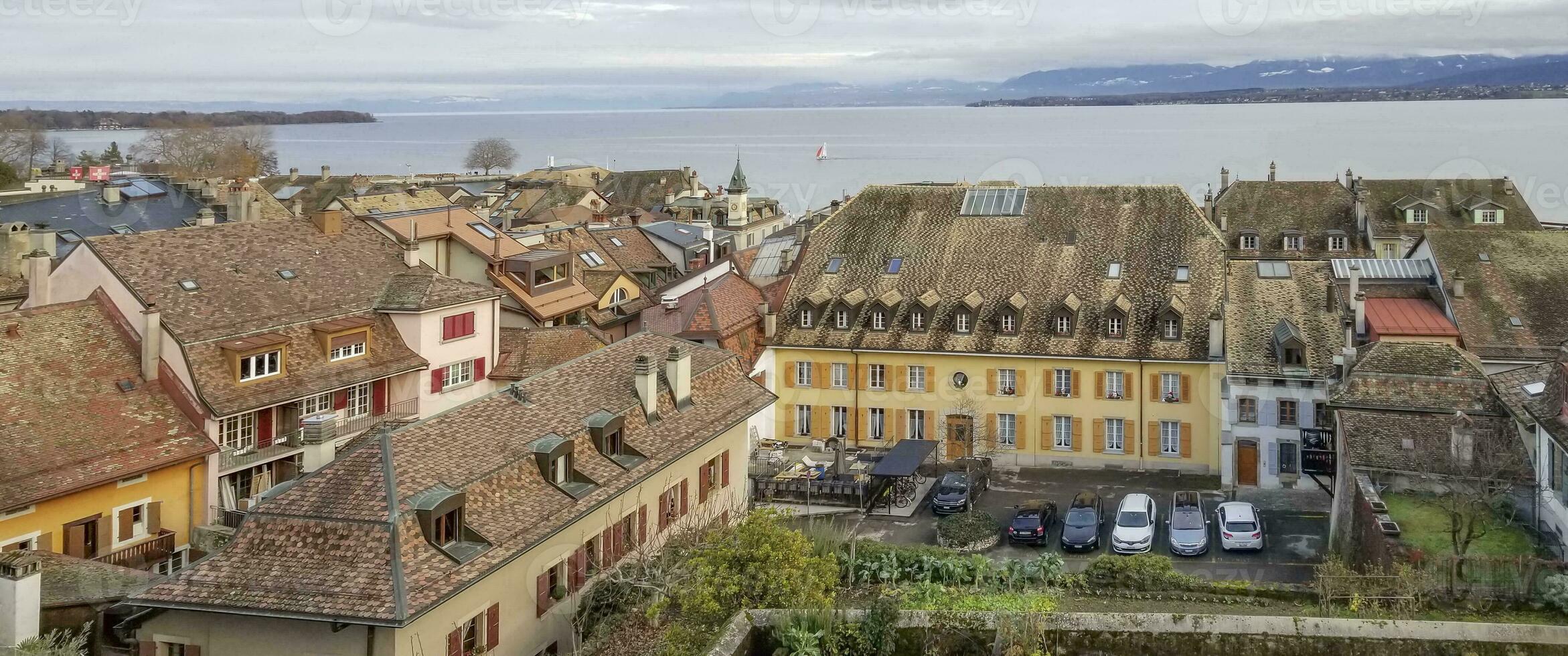 Antenne Aussicht von nyon und Genf leman See, Schweiz foto