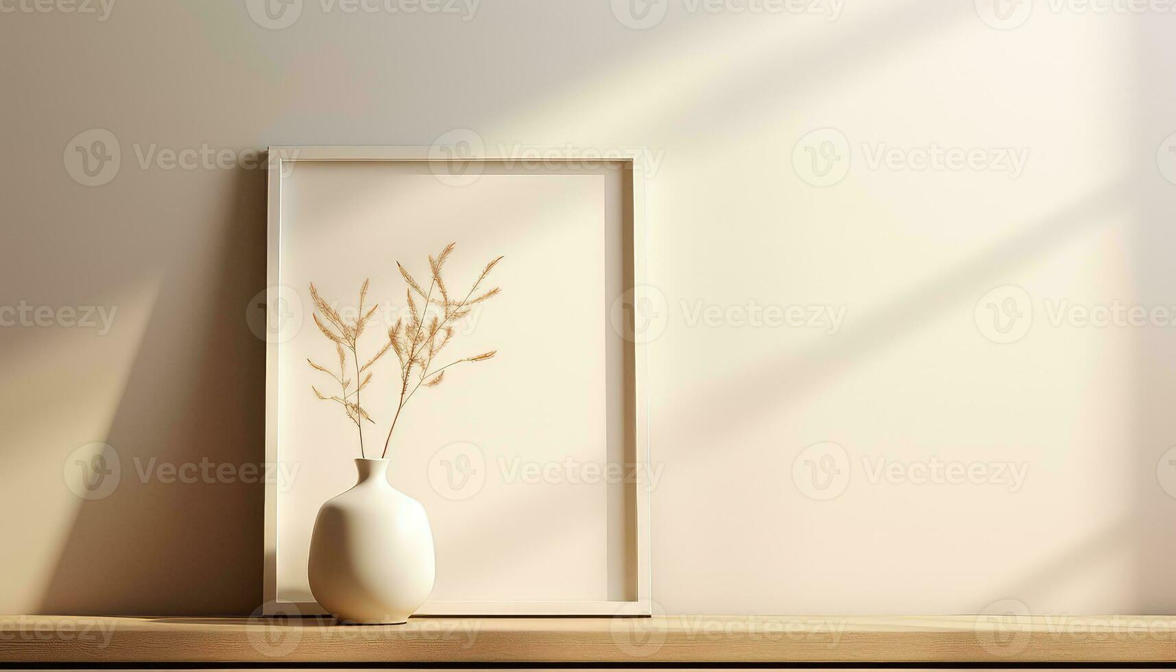 realistisch Beige Rahmen und Pflanze Vase auf matt warm Hintergrund ai generiert foto
