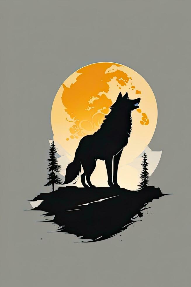 Silhouette von ein Wolf auf das Hintergrund von das Mond. ai generiert. foto