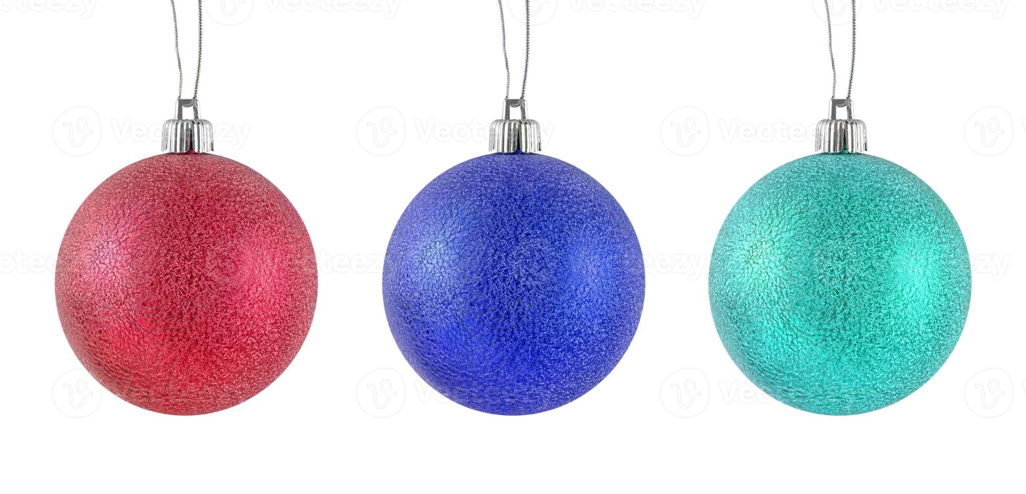 hängend rot, blau, türkis metallisch glänzende Weihnachtskugeln Set foto