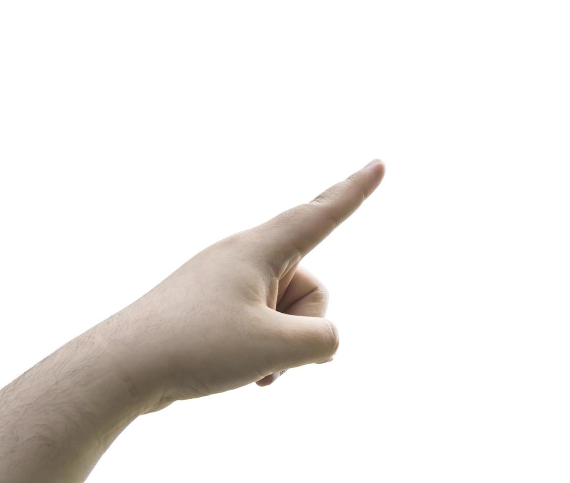 Frauenhand zeigt mit Zeigefinger nach oben foto