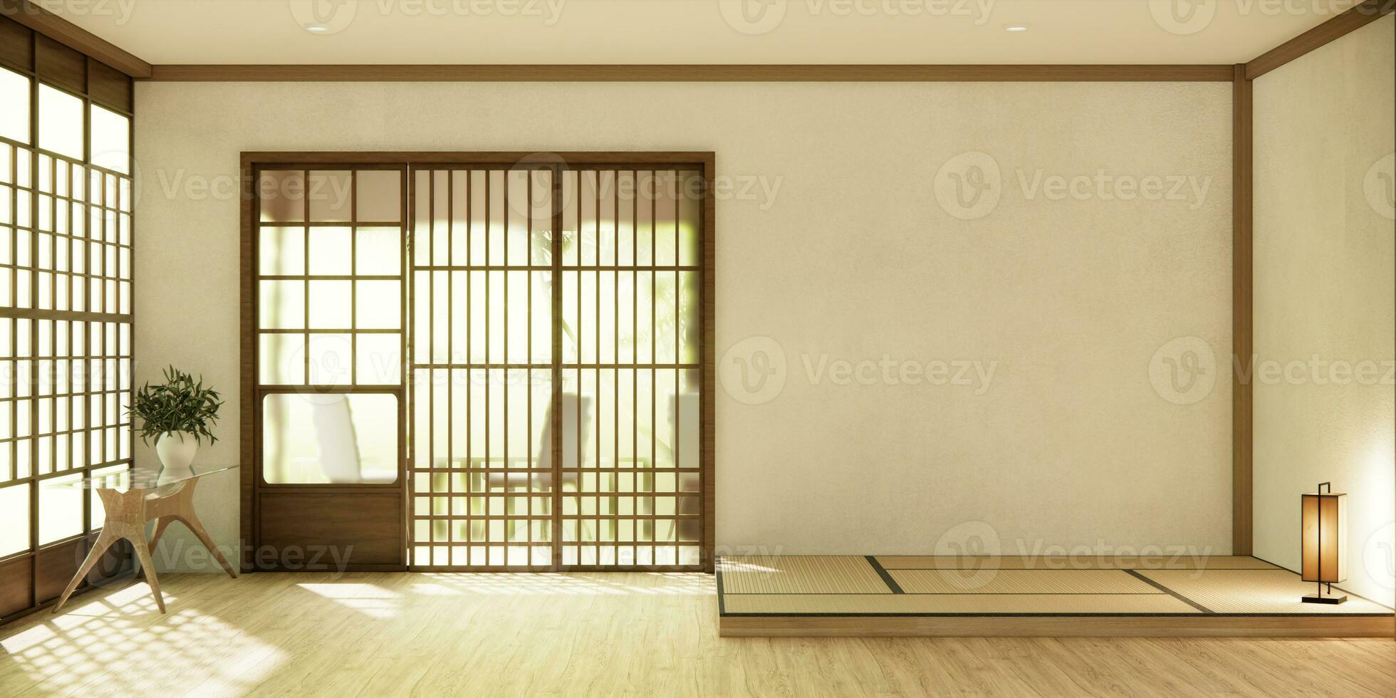 Nihon Zimmer Design Innere mit Tür Papier und Mauer auf Tatami Matte Fußboden Zimmer japanisch Stil. foto