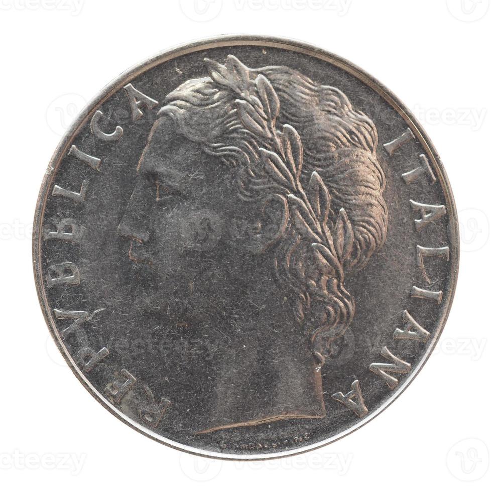 italienische Lira-Münze isoliert über weiß foto