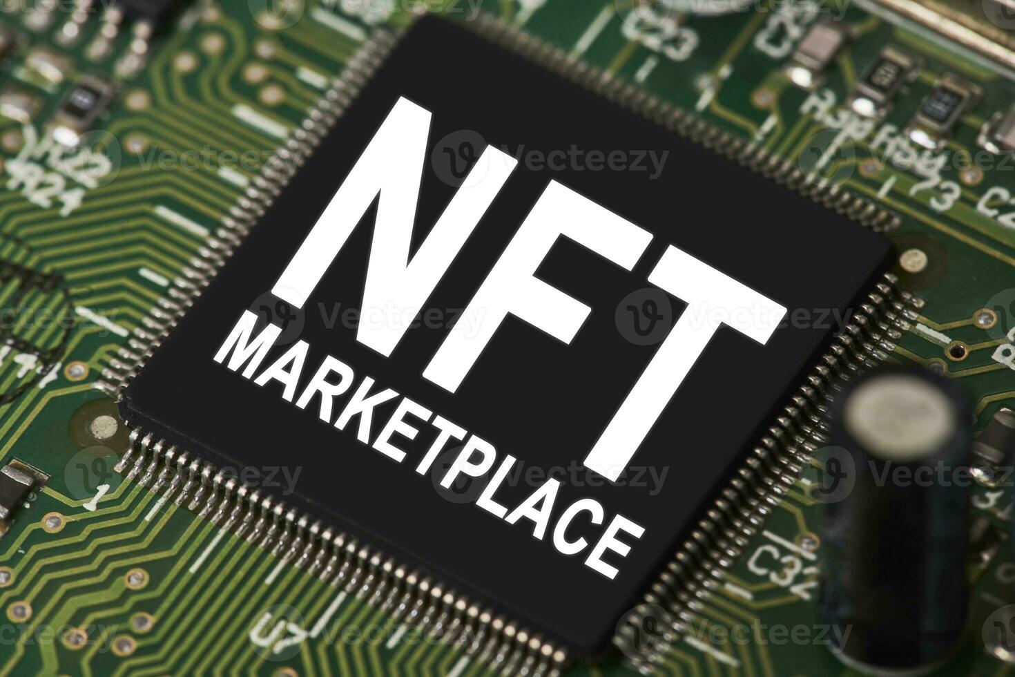 Computer Mikroprozessor mit nft Markt Platz Text foto