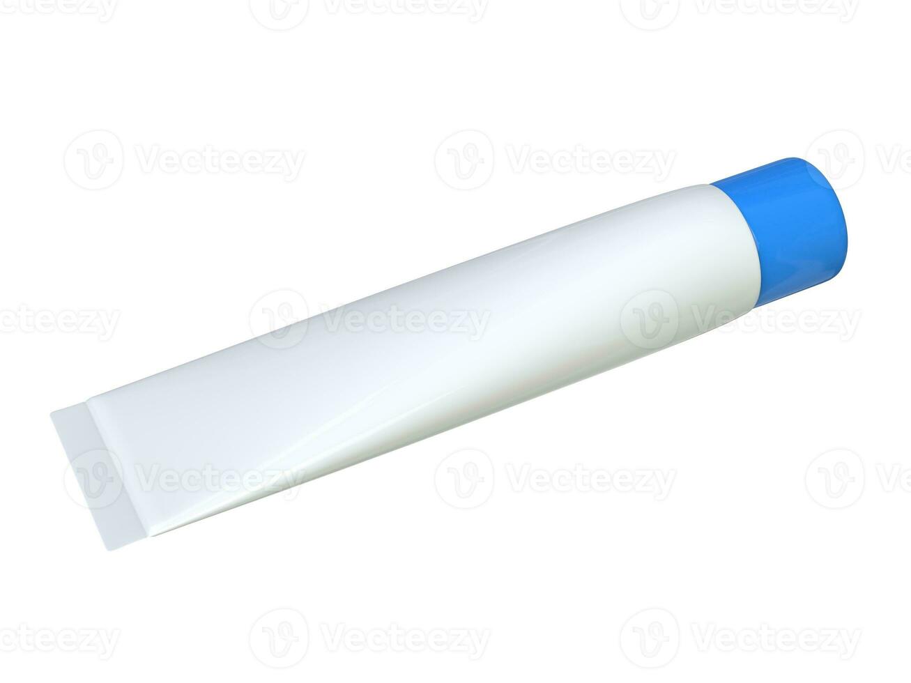 Weiß unbeschriftet Plastik Tube mit Blau Deckel foto